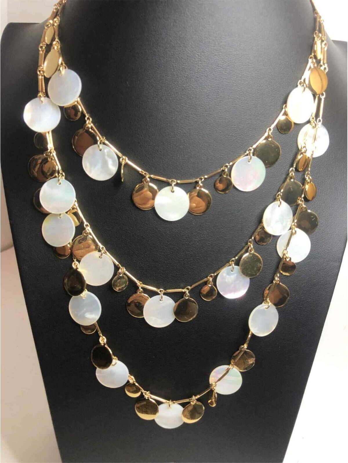 7463 Kate Spade Gold Tone Cortes Triple Pailette Mother Of Pearl Charm Necklace